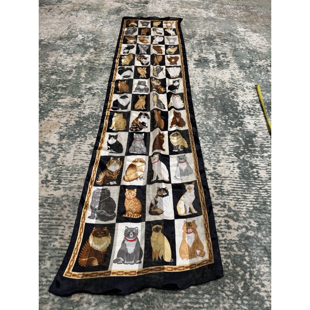 Vtg Cat Neck Scarf 57"x13.5" Women Poly Meow Fashion Beauty Cat Dress